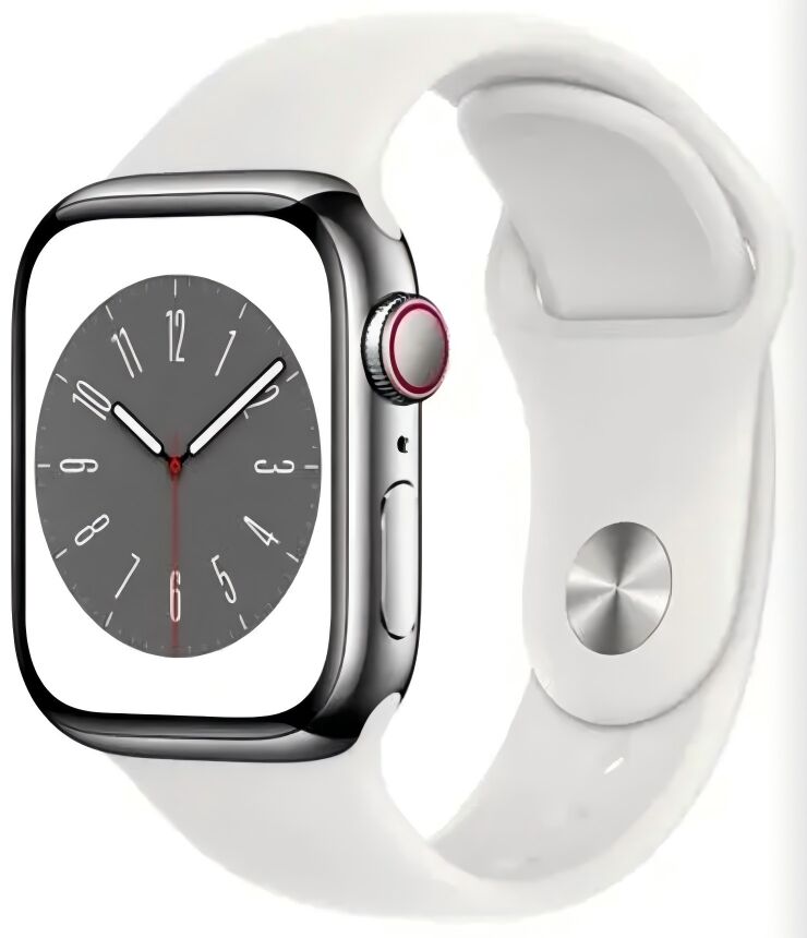 Apple Watch Series 9 Edelstahl 45 mm (2023) GPS + Cellular silber Sportarmband weiß S/M