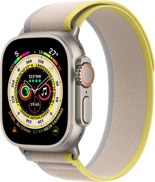 Apple Watch Ultra (2022) | 49 mm | GPS + Cellular | silber | Trail Loop M/L gelb/beige