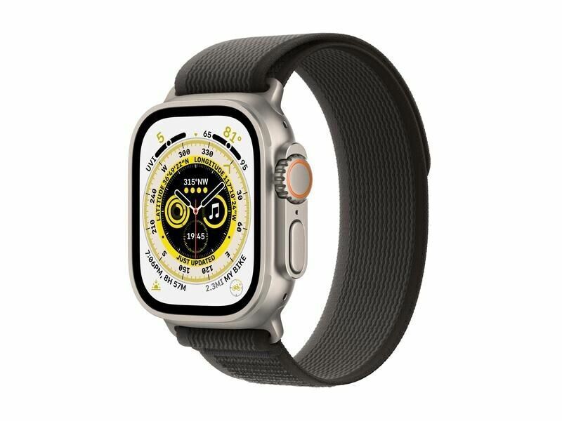 Apple Watch Ultra (2022) | 49 mm | GPS + Cellular | sølv | Trail Loop M/L i sort/grå