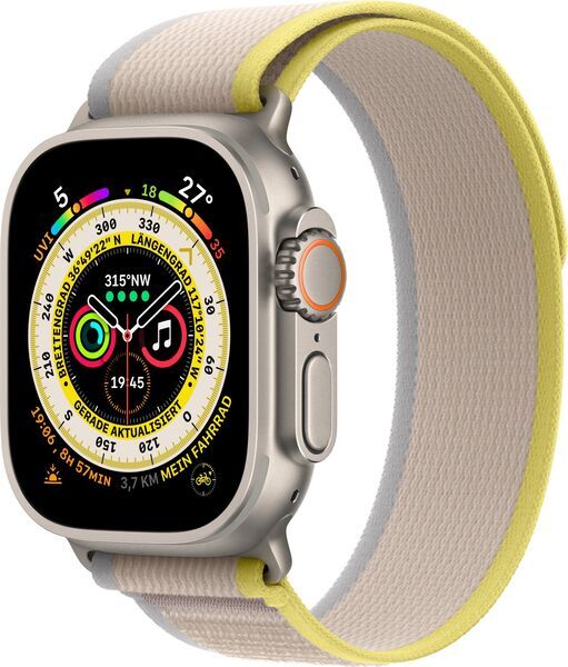 Apple Watch Ultra (2022) | 49 mm | GPS + Cellular | silver | Trail Loop S/M yellow/beige