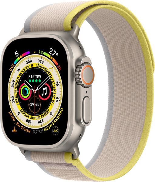 Apple Watch Ultra (2022) | 49 mm | GPS + Cellular | silber | Trail Loop S/M gelb/beige, image 1 of 1