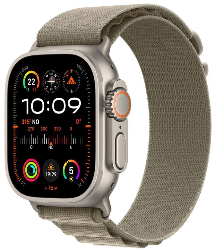 Apple Watch Ultra 2 (2023) | GPS + Cellular | zilver | olijfgroene Alpine Loop medium