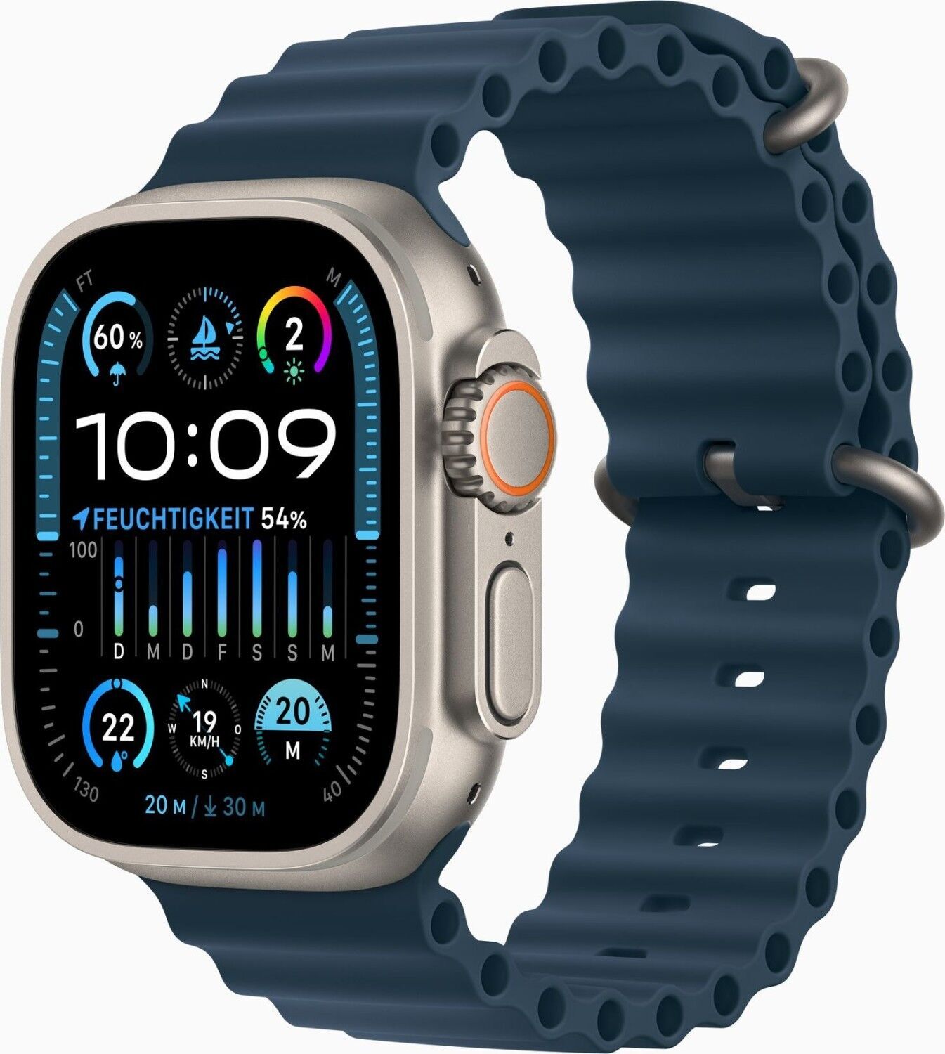 Apple Watch Ultra 2 (2023) | GPS + Cellular | zilver | blauwe Ocean-band
