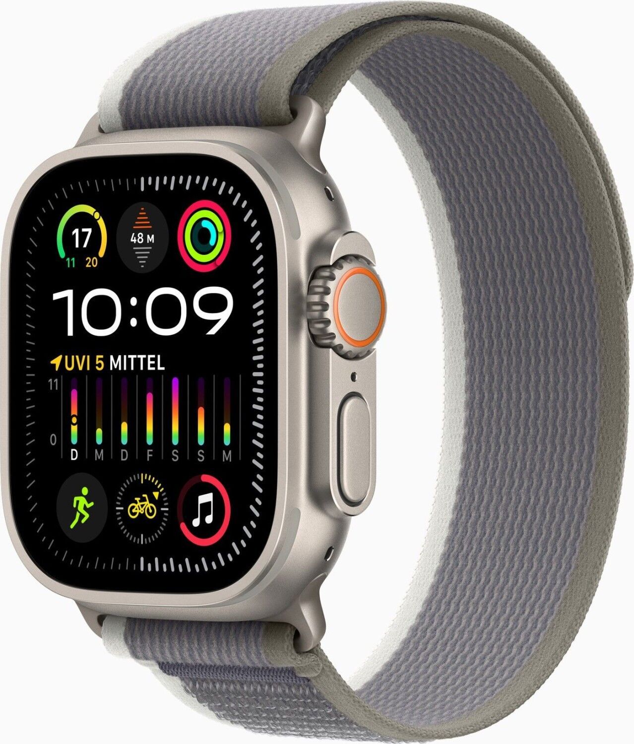 Apple Watch Ultra 2 (2023) | GPS + Cellular | zilver | Trail-bandje groen/grijs M/L