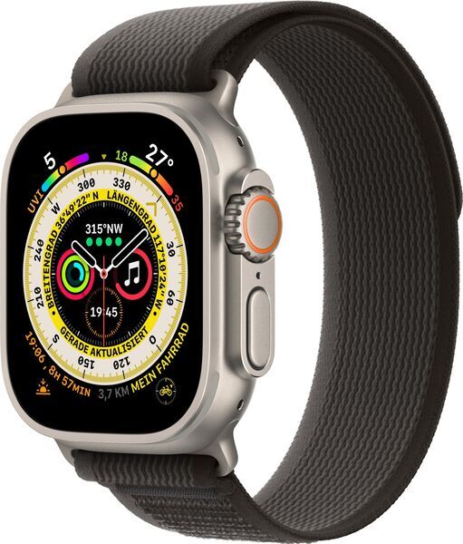 Apple Watch Ultra 2 (2023) | GPS + Cellular | sølv | Trail Loop sort/grå M/L