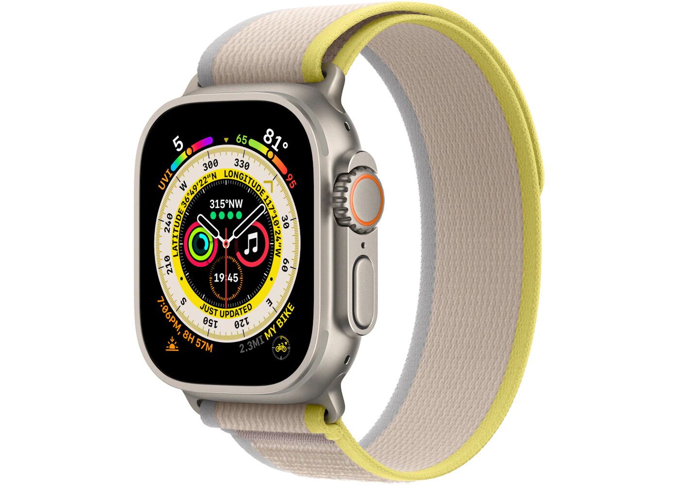 Apple Watch Ultra 2 (2023) | GPS + Cellular | zilver | Trail Loop geel/beige S/M