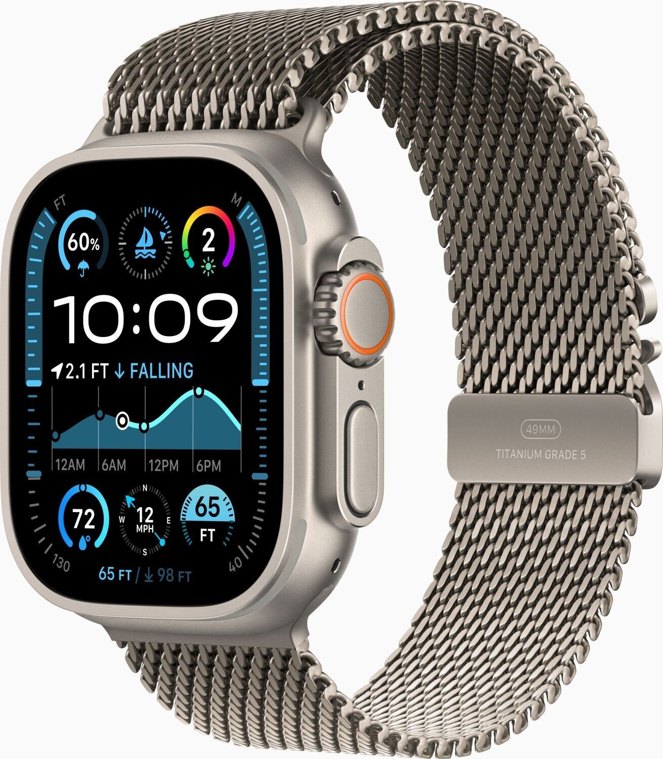 Apple Watch Ultra 2 (2024) | GPS + Cellular | Natuurlijk | Milanees bandje Natuurlijk Medium