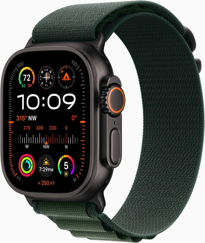 Apple Watch Ultra 2 (2024) | GPS + Cellular | zwart | Alpine Loop donkergroen Small