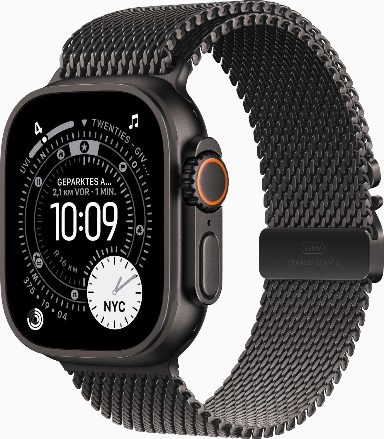 Apple Watch Ultra 3 (2025) | GPS + Cellular | zwart | Milanese armband M zwart