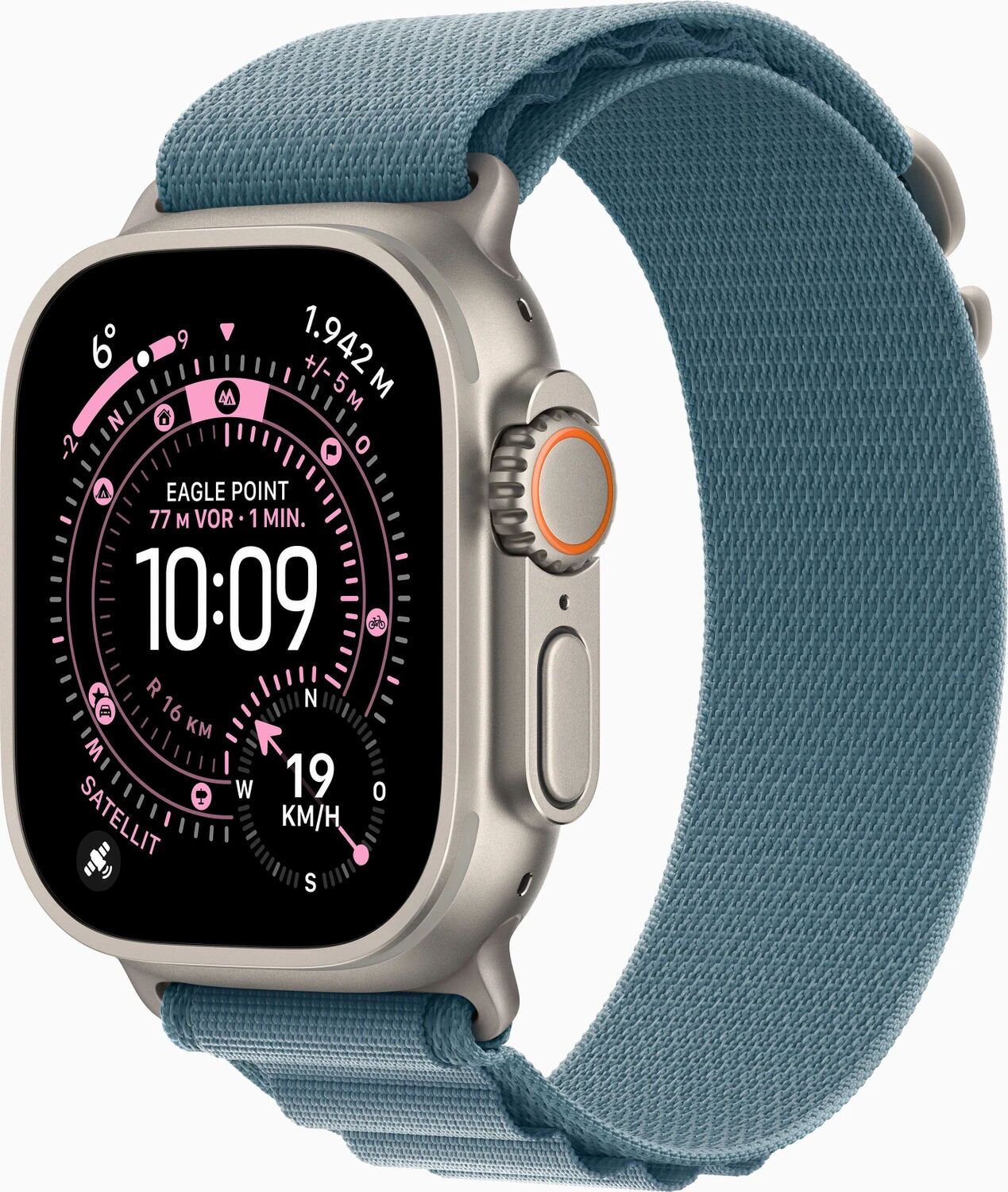 Apple Watch Ultra 3 (2025) | GPS + Cellular | natuurlijk titanium | Alpine Loop M lichtblauw