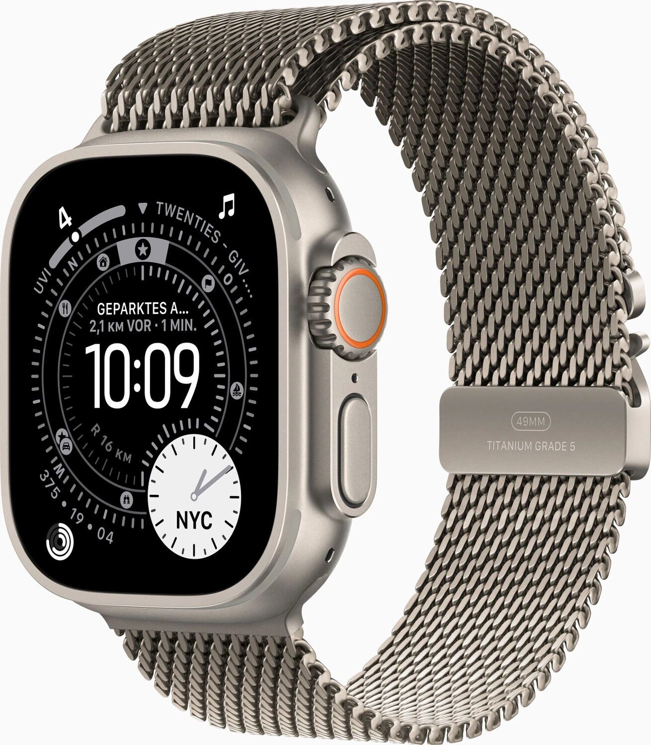 Apple Watch Ultra 3 (2025) | GPS + Cellular | Natuurlijk titanium | Milanees bandje M Natuurlijk