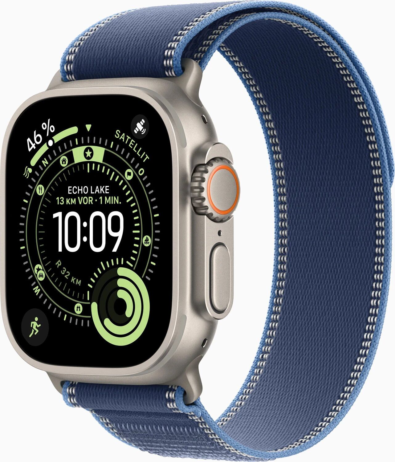 Apple Watch Ultra 3 (2025) | GPS + Cellular | Natuurlijk titanium | Trail Loop M/L blauw/lichtblauw