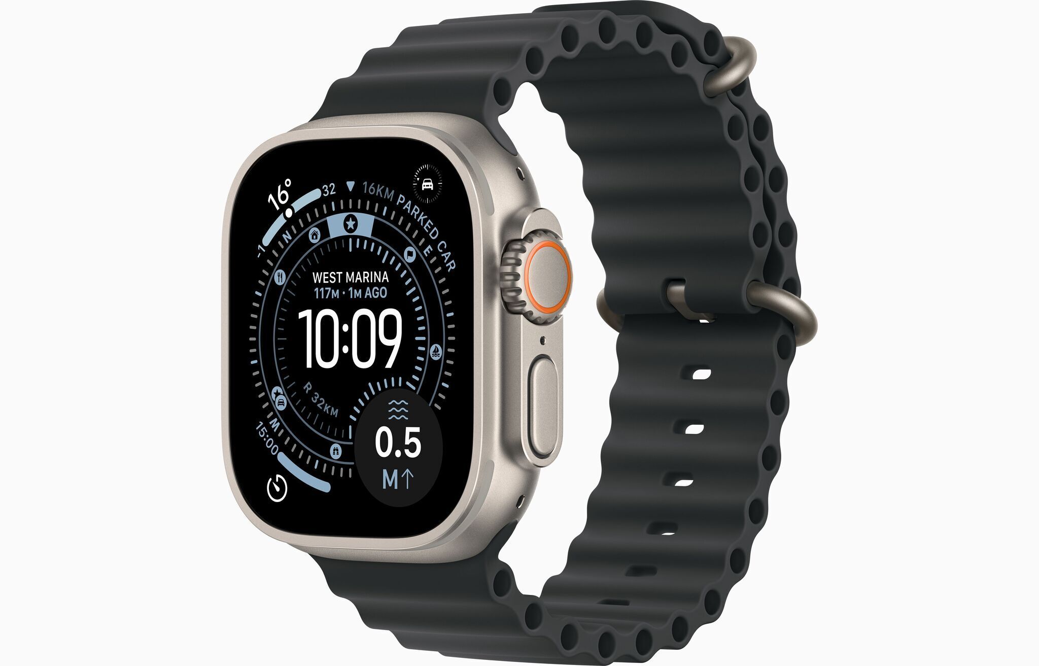 Apple Watch Ultra 3 (2025) | GPS + Cellular | natuurlijk titanium | Ocean armband zwart