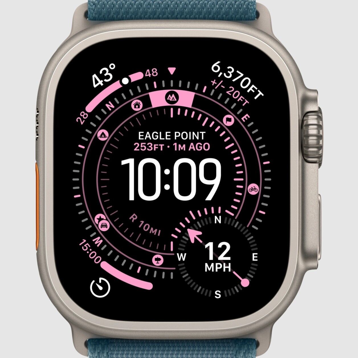 Apple Watch Ultra 3 (2025) | GPS + Cellular | Natuurlijk titanium | Zwart/antraciet Trail Loop S/M