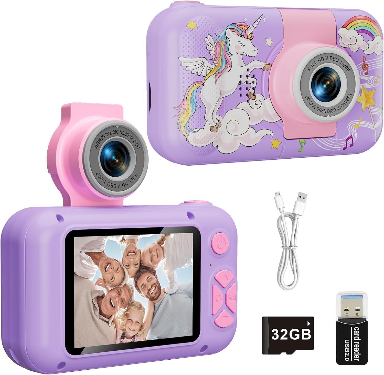 ARNSSIEN X101 Digitale camera voor kinderen | roze/paars