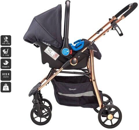 BabyGo Style 3-in-1 Kinderwagen | schwarz | rosegoldenes Gestell 5
