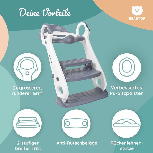 Beartop Premium Toilettensitz mit Treppe | grey 2