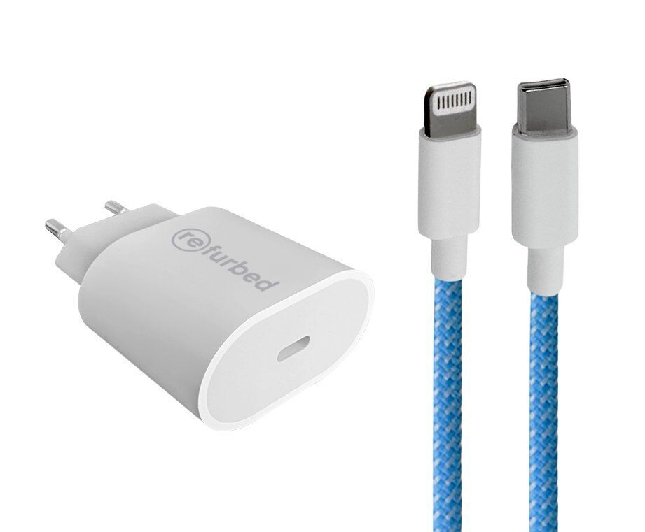Schnellladegerät (20W) & Geflochtenes Kabel (Lightning) weiß/blau