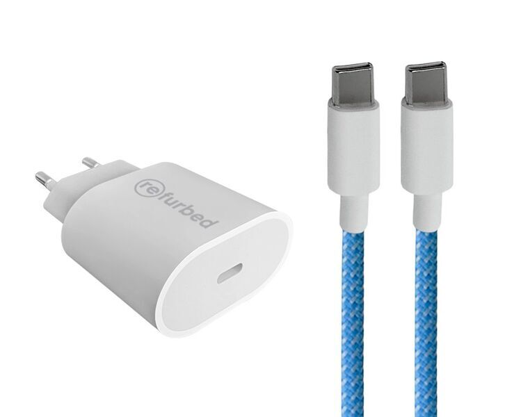 Carregador rápido (20W) & cabo trançado (USB-C) | branco/azul 1
