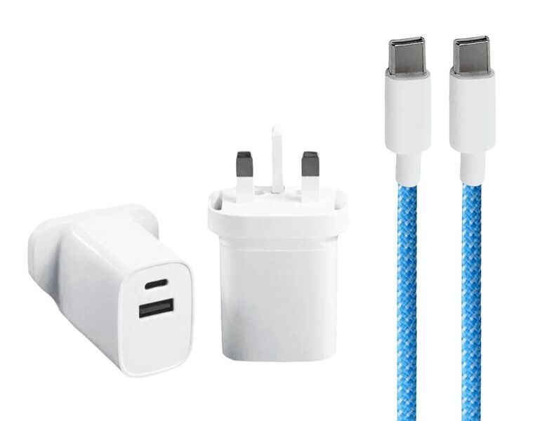 UK Multiport Fast Charger (35W) & Braided Cable (USB-C) | white/blue 1