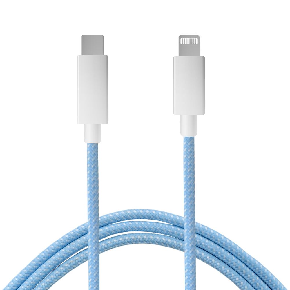 Geflochtenes Kabel (USB-C zu Lightning) - 1m weiß/blau