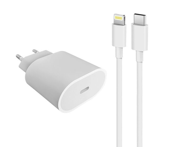 Fast Charger (20W) & Cable (USB-C + Lightning) | white