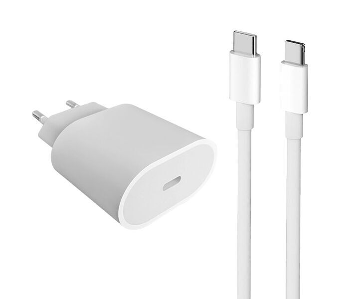 Carregador rápido (20 W) e cabo (USB-C + USB-C) | branco