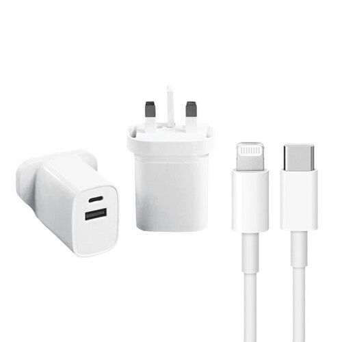 35W Multiport Schnellladegerät UK (USB-A + USB-C) & Kabel (USB-C + Lightning) | weiß 1