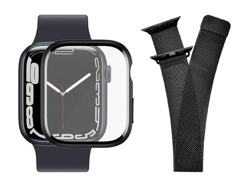Cinturino smartwatch acciaio Inox & pellicola protettiva | PanzerGlass™ | Apple Watch 4/5/6/SE | 42/44/45/49 mm | nero 1