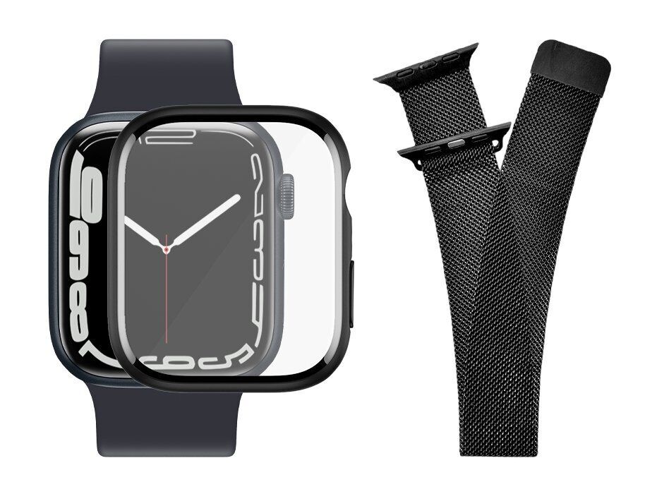 Roestvrijstalen smartwatchband & screenprotector | PanzerGlass™ | Apple Watch 8/7 | 42/44/45/49 mm | zwart