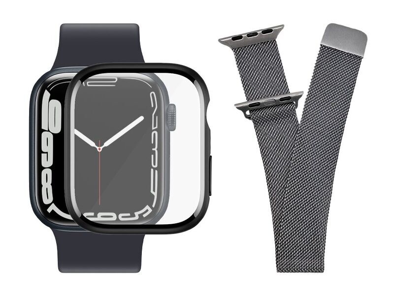 Roestvrijstalen smartwatchband & screenprotector | PanzerGlass™ | Apple Watch 8/7 | 42/44/45/49 mm | zilver 1