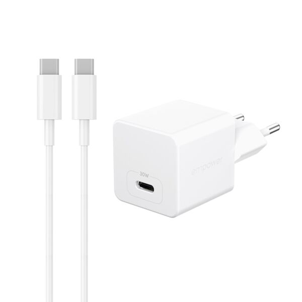 Schnellladegerät (30 W) und USB-C zu USB-C Ladekabel | weiß 1