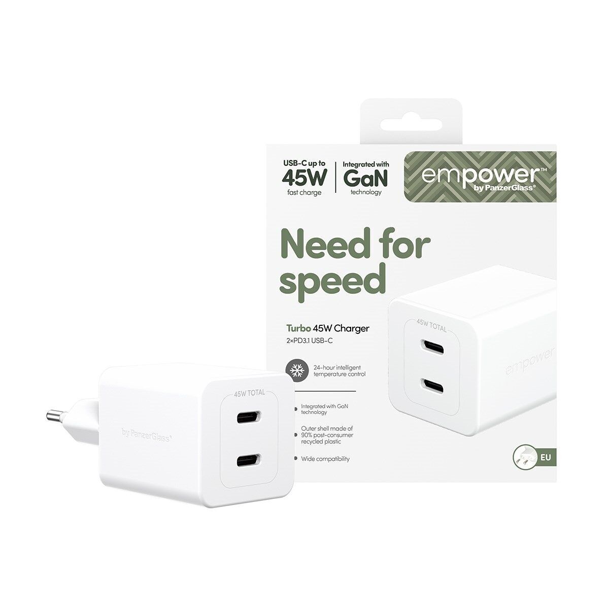 45 W GaN-oplader (2 x PD3.1 USB-C) | wit