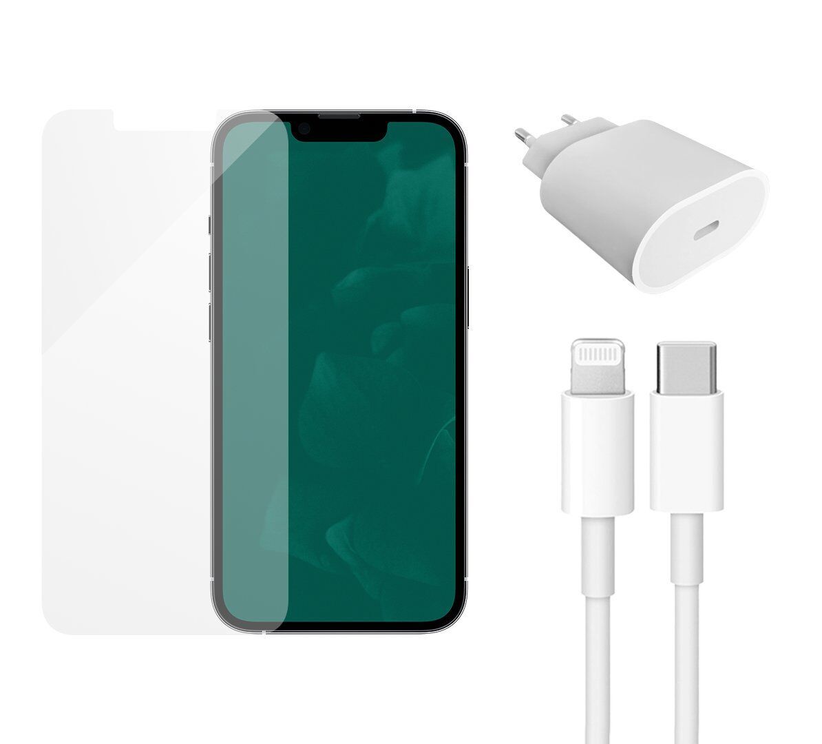 Snellader (20W), kabel (Lightning) & screenprotector | iPhone 13/13 Pro