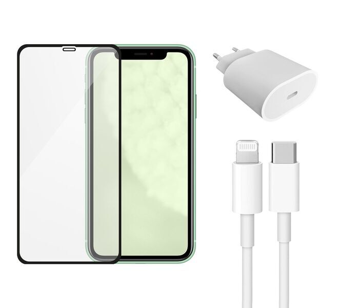 Schnellladegerät (20W) + Kabel (Lightning) & Displayschutz | iPhone 11