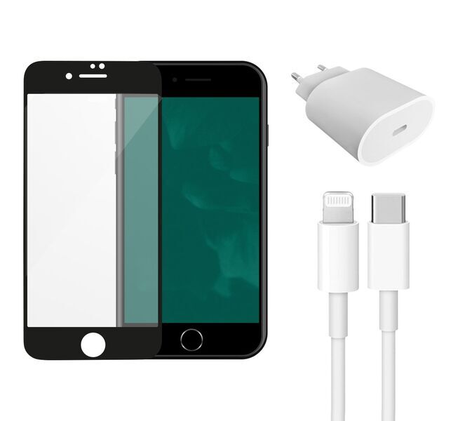 Fast Charger (20W) + Cable (Lightning) & Tempered Glass transparent | iPhone SE (2020/2022)