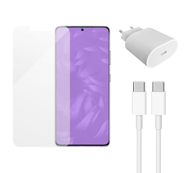 Carregador rápido (20 W) + cabo (USB-C) e protetor de ecrã | Samsung Galaxy S21 5G