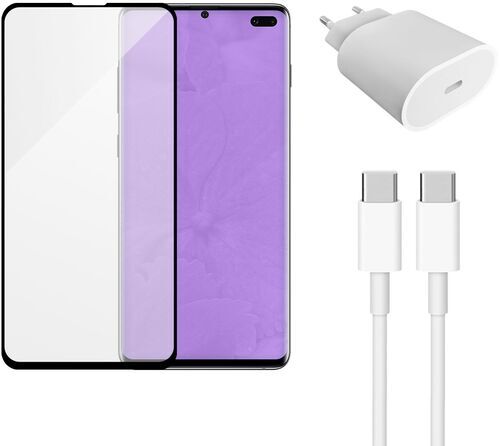 Som Ny: Snabbladdare (20W) & laddkabel (USB-C) & skärmskydd | Samsung Galaxy S10