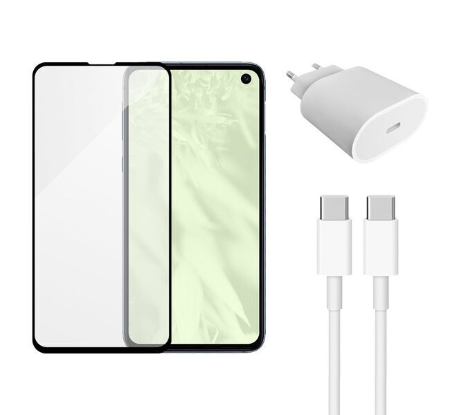 Carregador rápido (20 W) + cabo (USB-C) e protetor de ecrã | Samsung Galaxy S10e