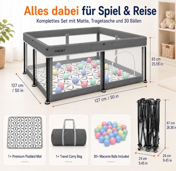 Colpart playpen with mat | grey, image 2 of 3