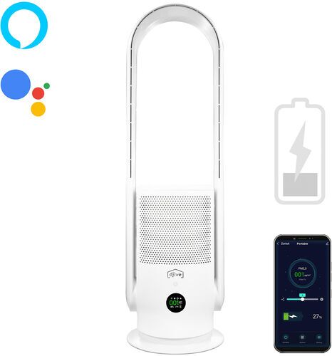 Som Ny: djive Flowmate ARC Portable 2in1 Batterilös fläkt och luftrenare med batteri | Clean White