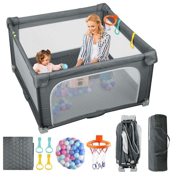 eSynic Faltbarer playpen | Dunkelgrau, image 1 of 3