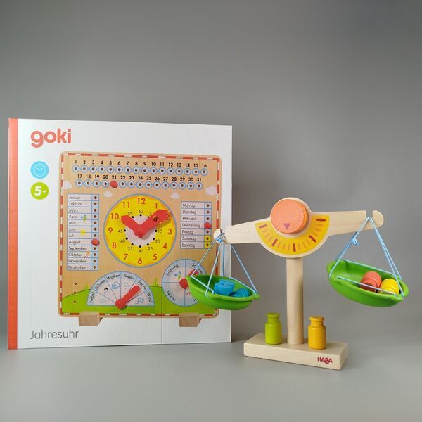 Goki & HABA Lernuhr- und Holzwaage-Set | mehrfarbig 1