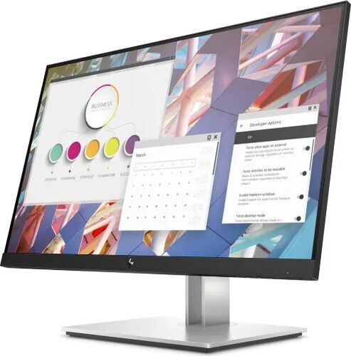Refurbished HP E24 G4 monitor sat op på et ryddeligt skrivebord