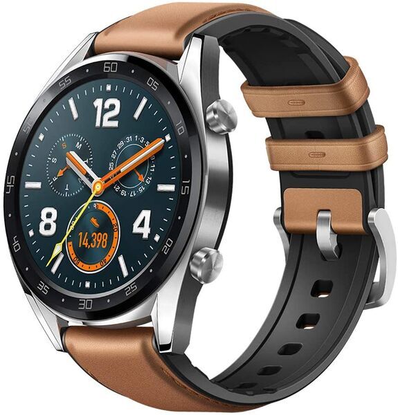 Huawei Watch GT (2018) | 46 mm | argent | Bracelet en cuir marron