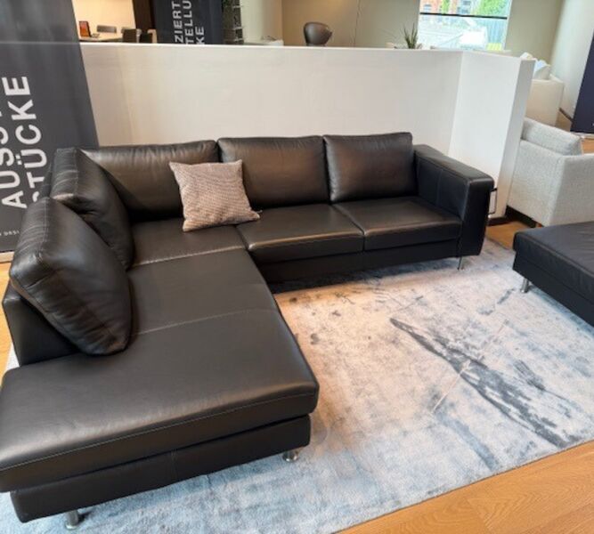 Indivi corner sofa with relaxation module & stool Salto-leather | black, image 2 of 4