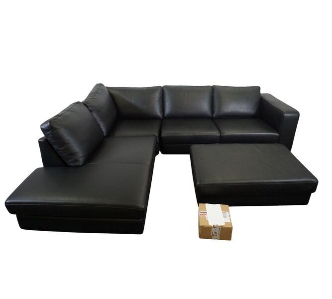 Indivi corner sofa with relaxation module & stool Salto-leather | black, image 3 of 4