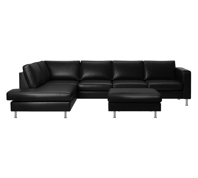 Indivi corner sofa with relaxation module & stool Salto-leather | black, image 1 of 5