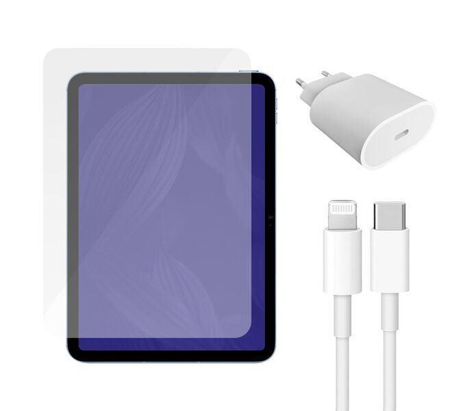 Schnellladegerät (20W) + Kabel (Lightning) & Bildschirmschutz | iPad 10 (2022) | 10.9" 1