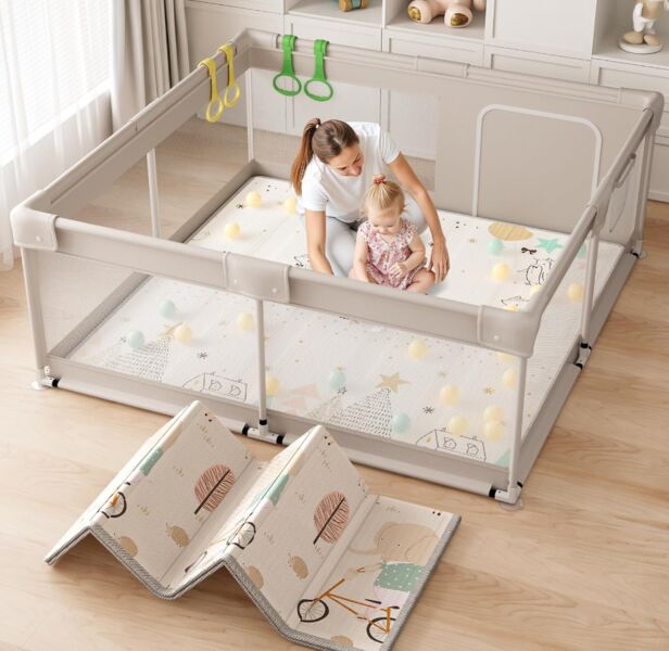 Julrrimg playpen with mattress | grey, image 1 of 2